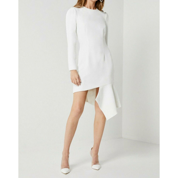 Elliatt Dresses & Skirts - ELLIATT Moment Dress White Asymmetric Midi Drape Hem, S - NWT